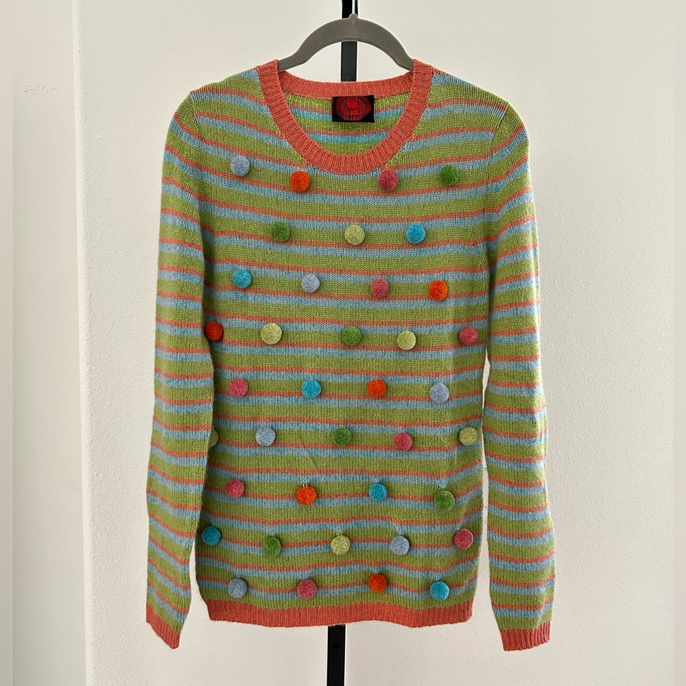 Anthropology Happy Sheep 100% Cashmere Pom Pom Sweater, Size S, New without Tag